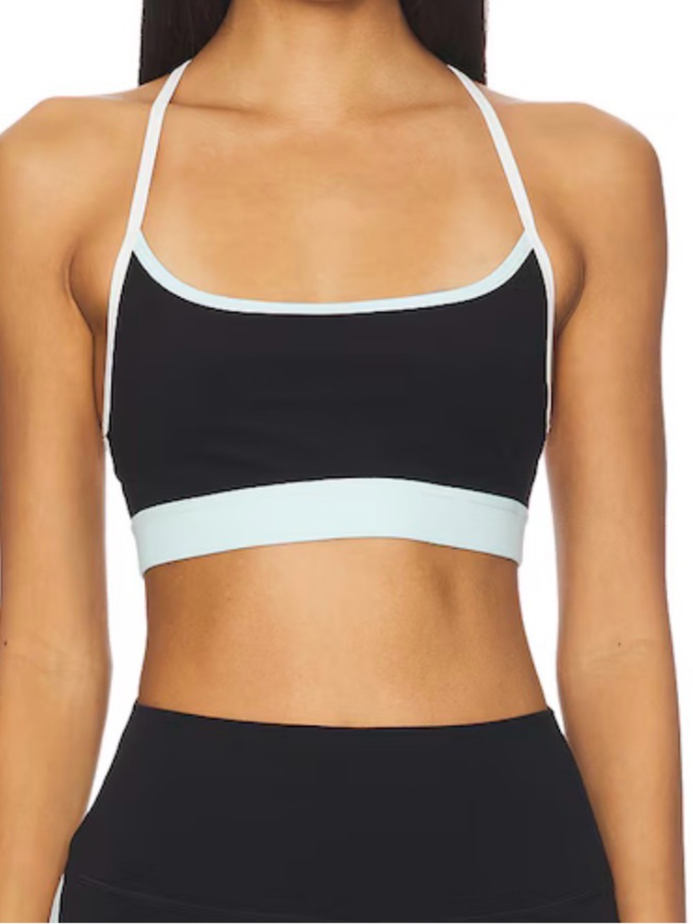 Splits59 Black Sports Bralette with Light Blue Trim